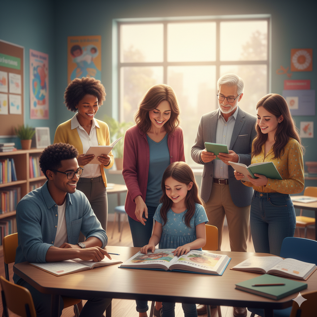 Parents en réunion avec des institutions