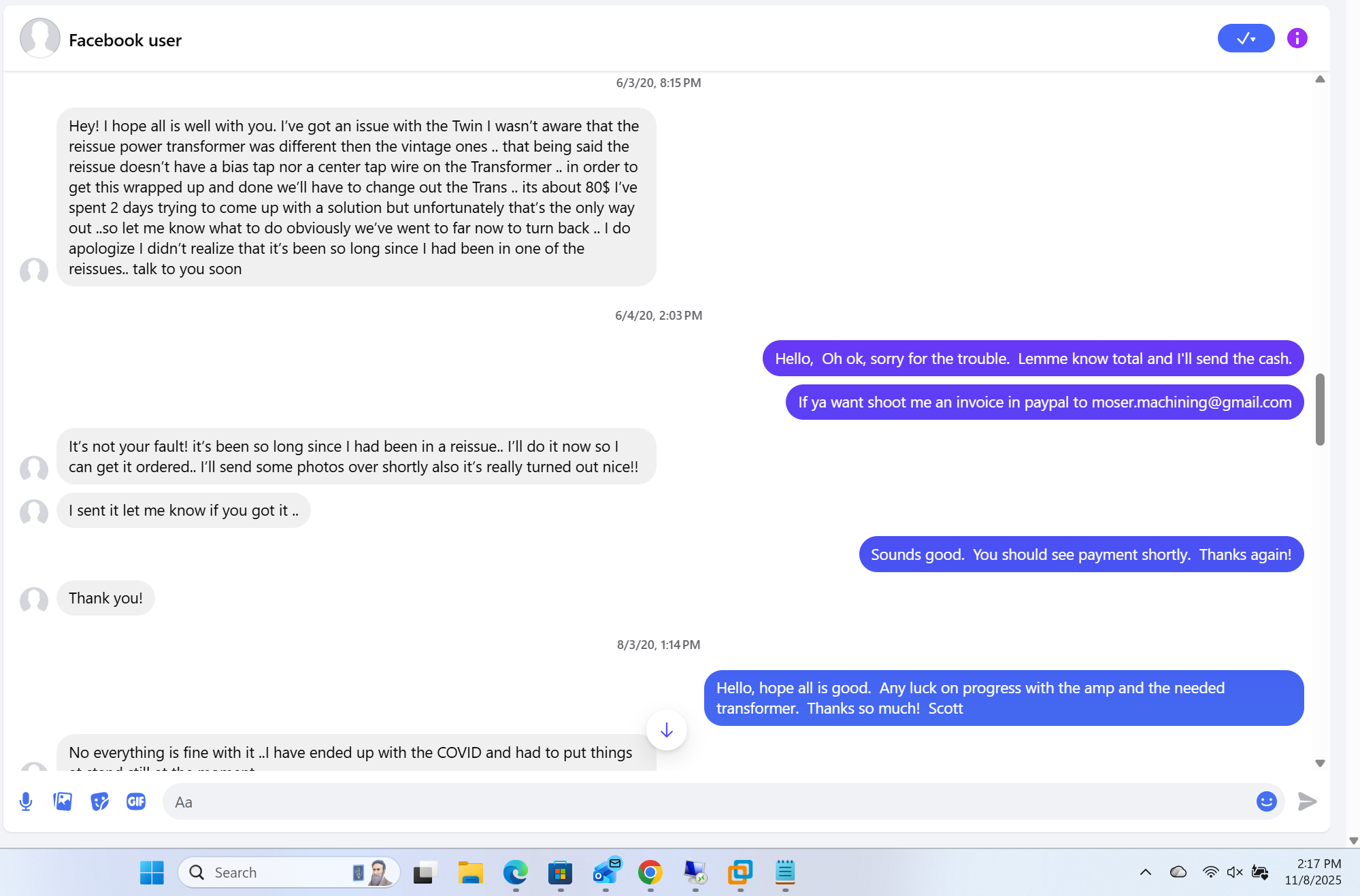 Placeholder chat screenshot 5