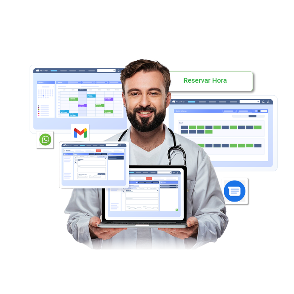 Médicos frente a un notebook usando Medinet