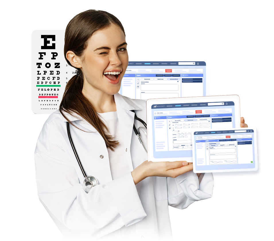 Médico sonriente con el sistema Medinet