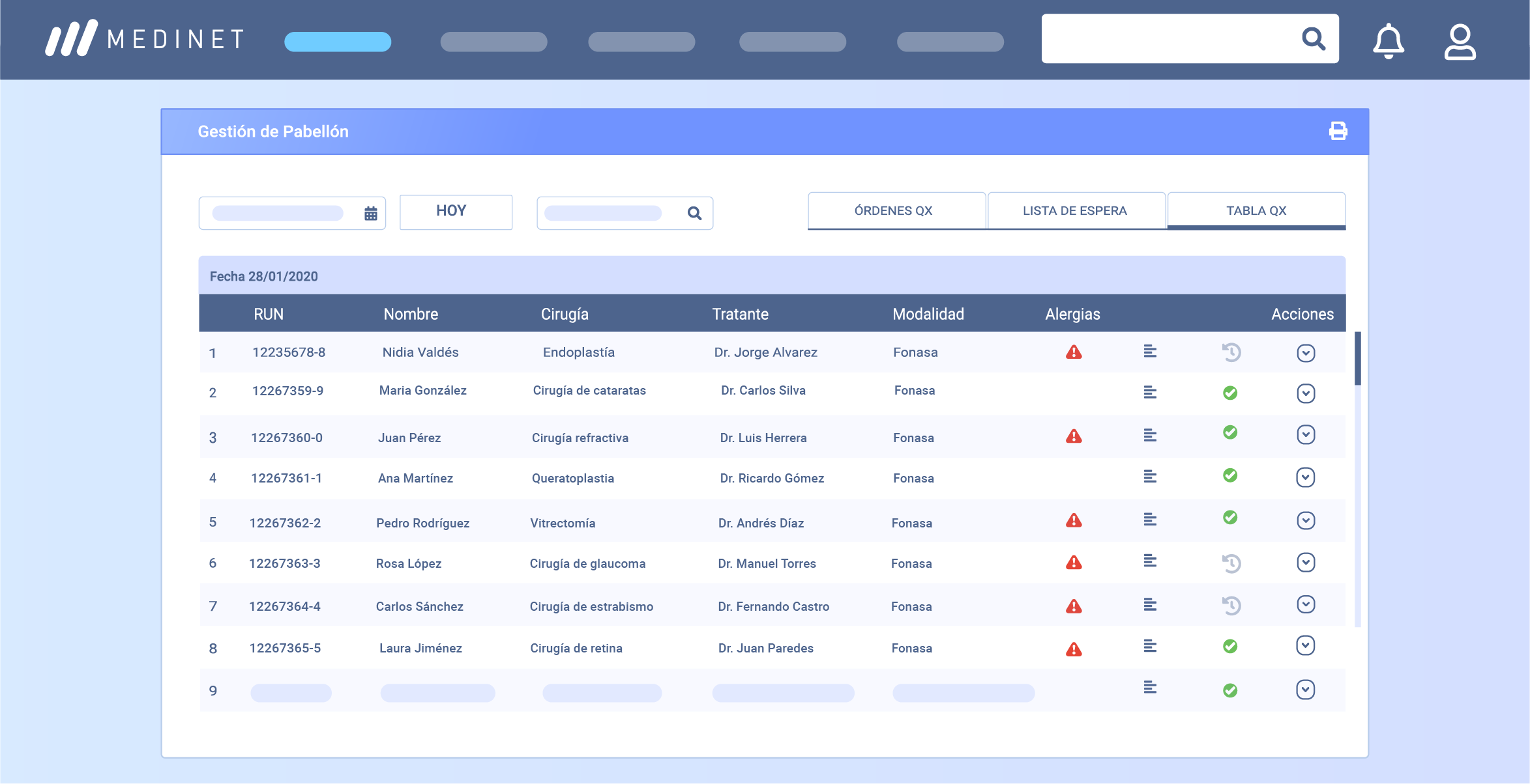 Mockup Gestión Quirúrgica