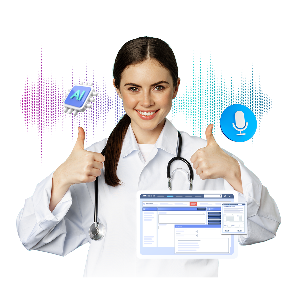 Profesional de salud usando Medinet durante la consulta