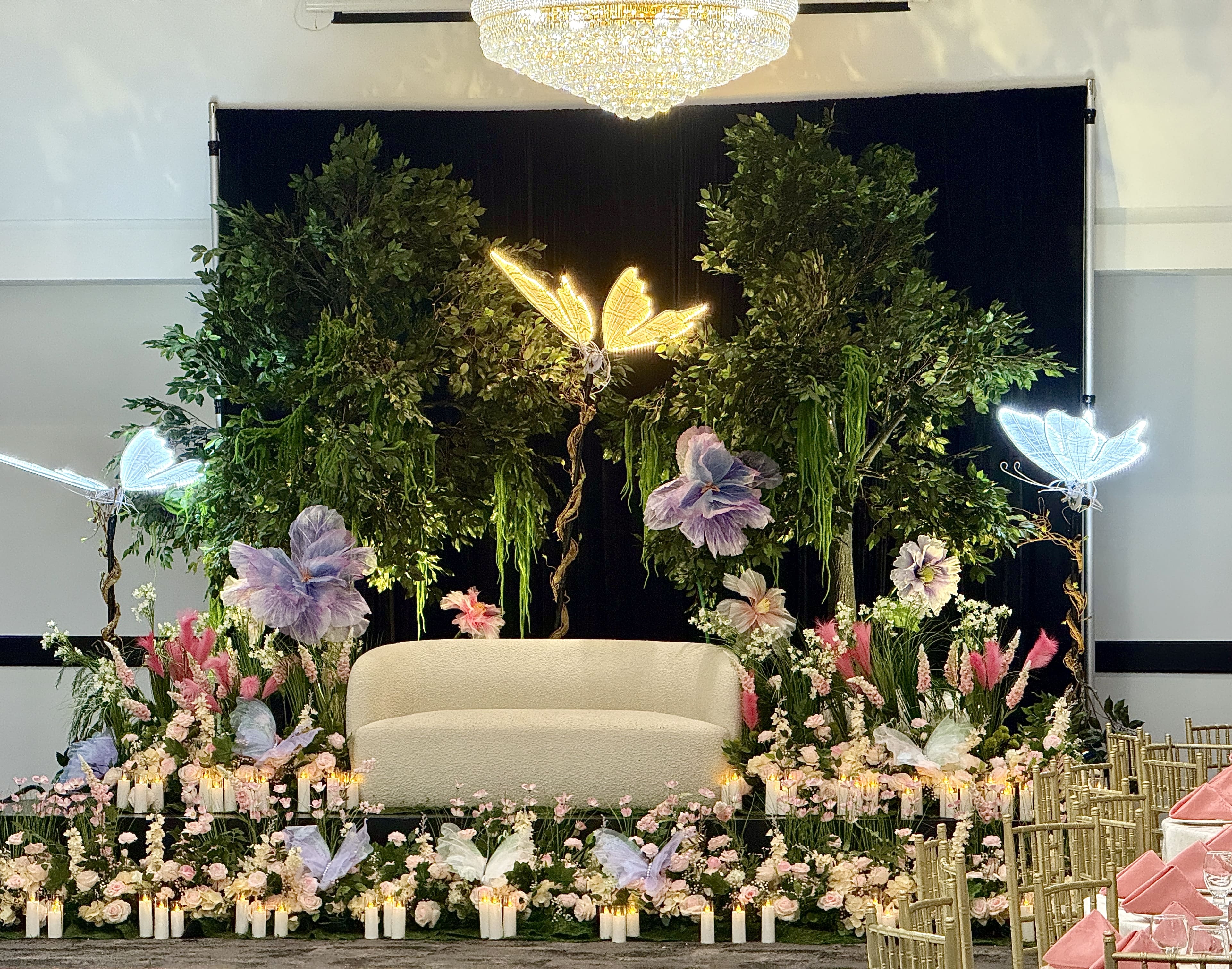 Gold accented wedding stage