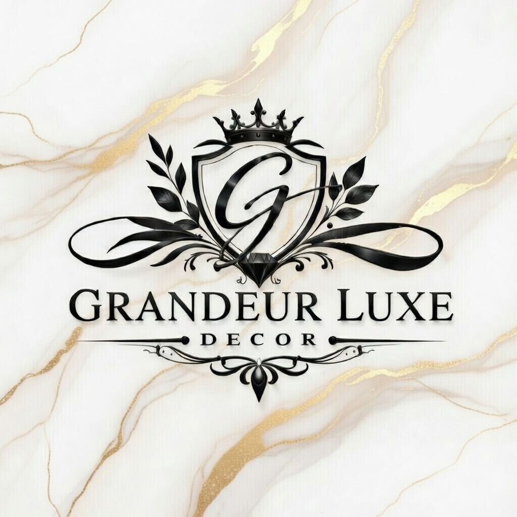 Grandeur Luxe Decor Logo on marble background
