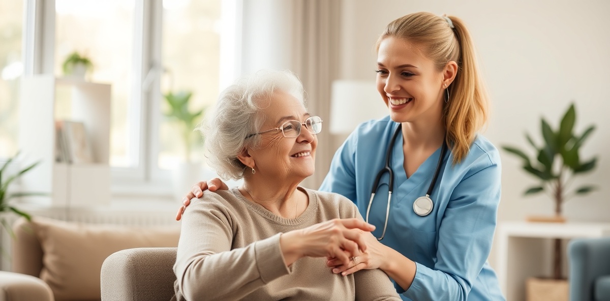 Carer not in uniform providing compassionate care