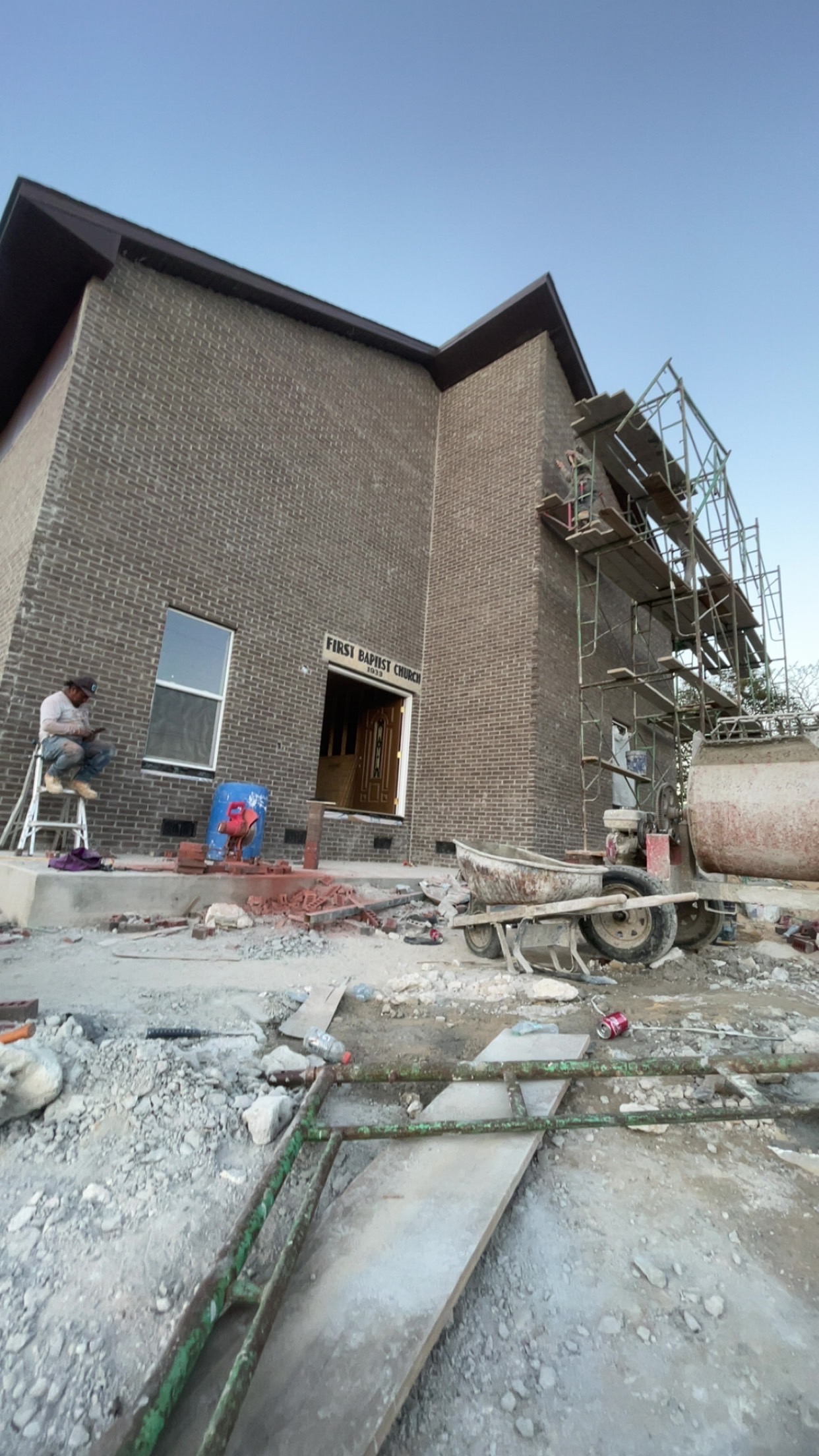 Masonry wall being constructed with clean lines