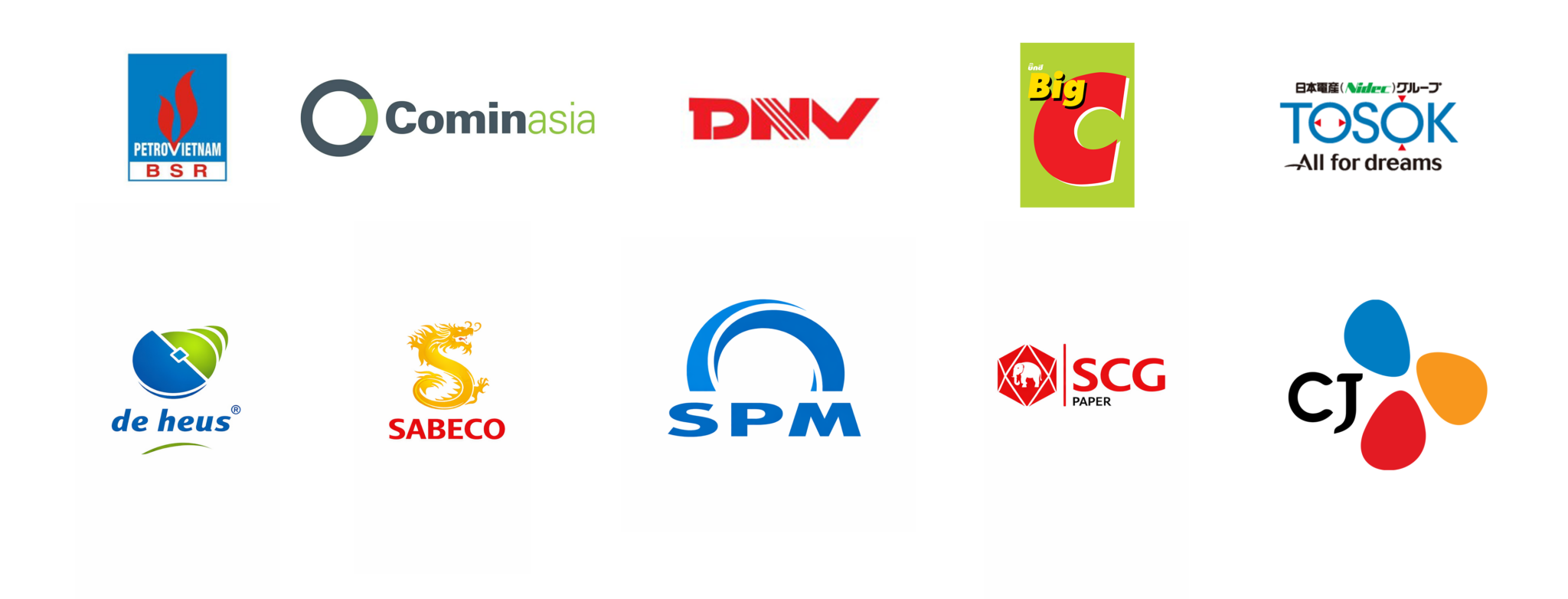Các đối tác tiêu biểu gồm BSR, Comin Asia, DNV, Big C, Tosok, De Heus, Sabeco, SPM, SCG Paper và CJ